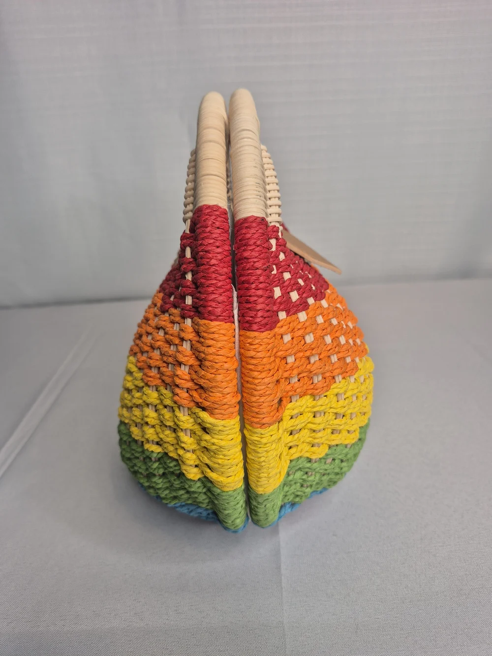 Rainbow Woven Round Tote Bag with Tan Accent NWT